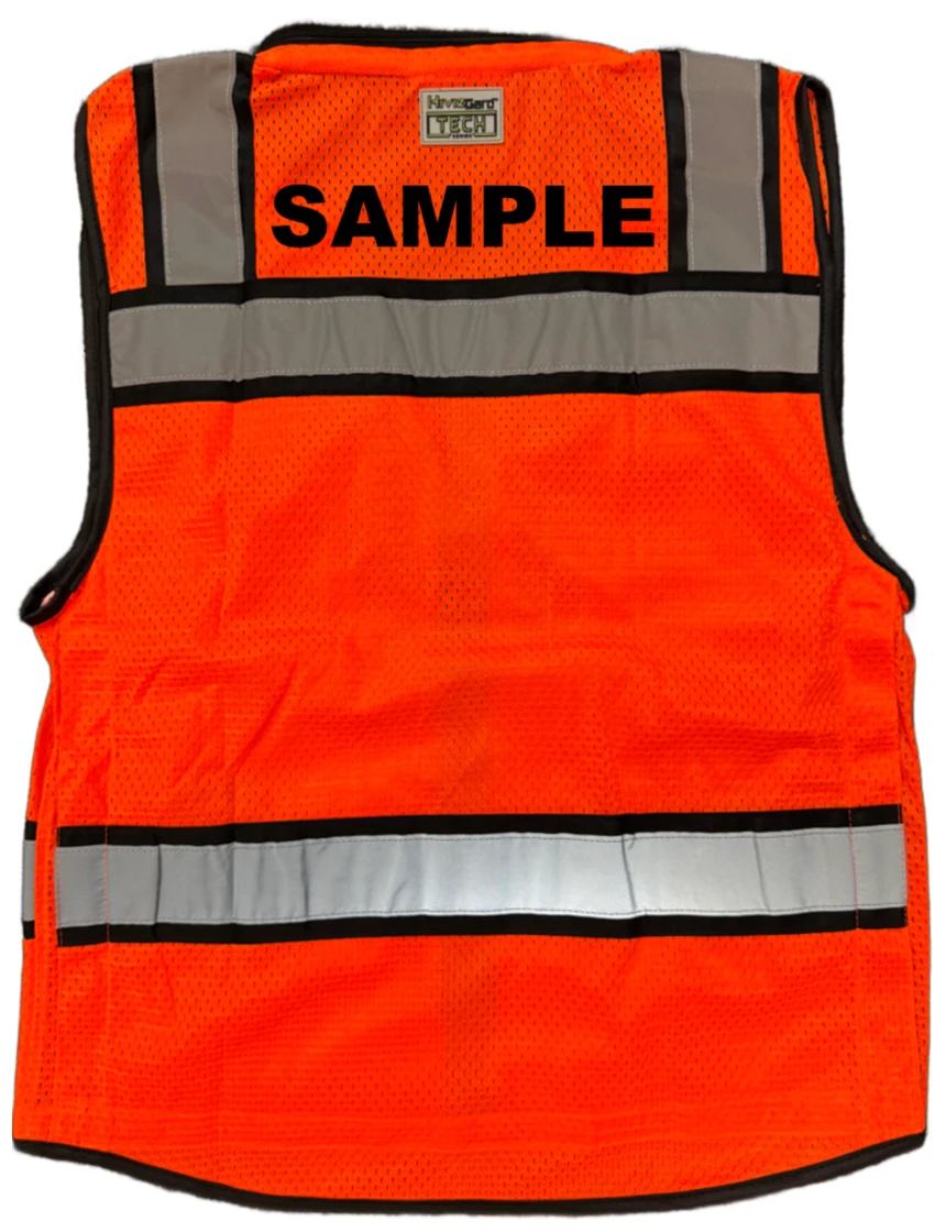 Liberty HiVizGard™ Tech Series Two Tone, All Mesh Class 2 Surveyor Vest, Orange, 3XL with Custom Black Lettering