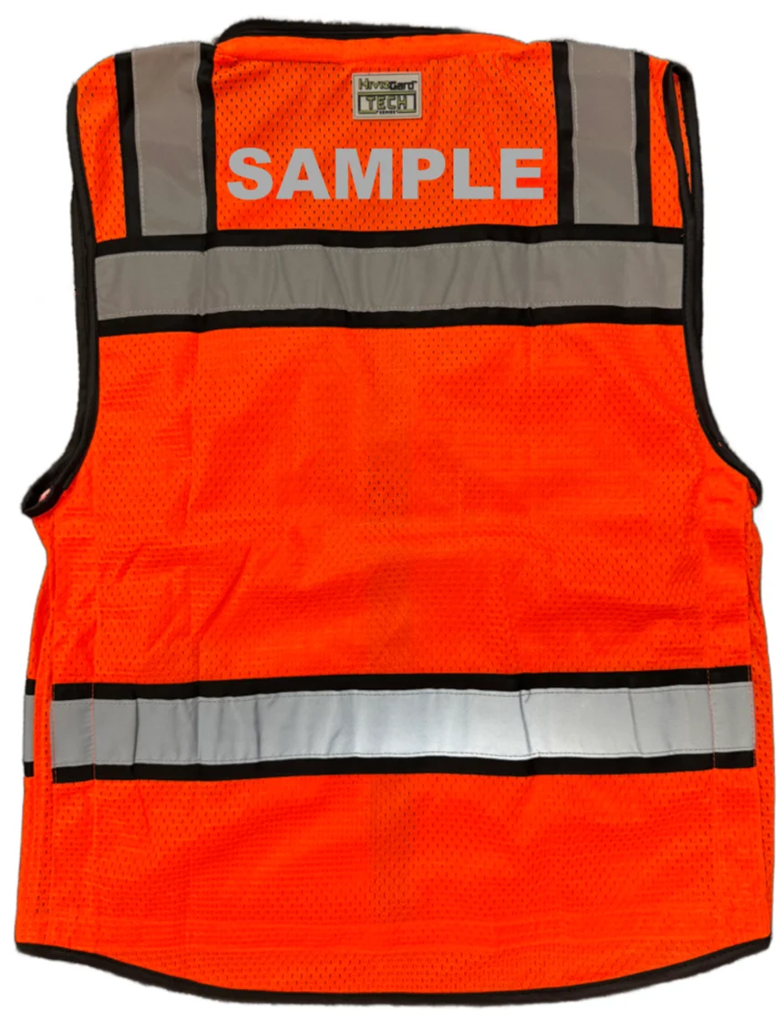 Liberty HiVizGard™ Tech Series Two Tone, All Mesh Class 2 Surveyor Vest, Orange, XL with Custom Reflective Lettering