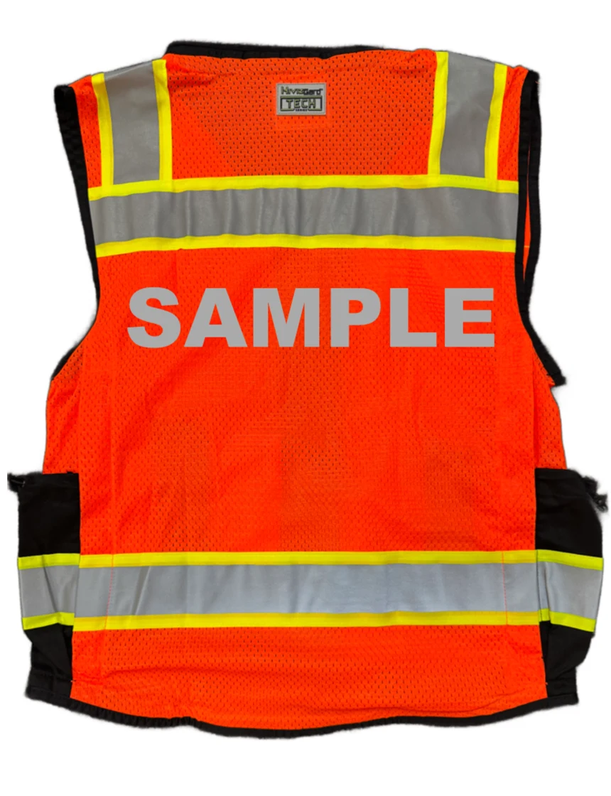 Liberty HiVizGard™ Tech Series Two Tone, Black Bottom Class 2 Surveyor Vest, Orange, Medium with Custom Reflective Lettering