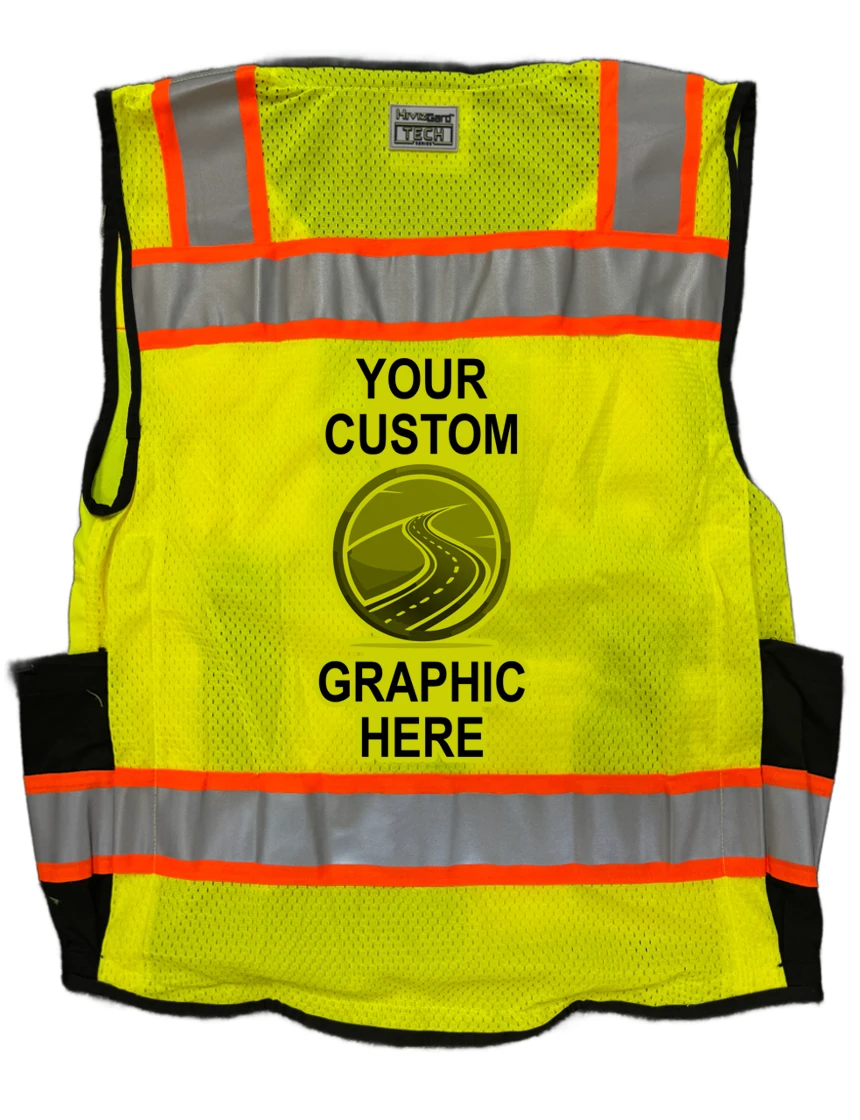 Liberty HiVizGard™ Tech Series, Black Bottom Class 2 Surveyor Vest, Lime, 3XL with Single Color Custom Graphic