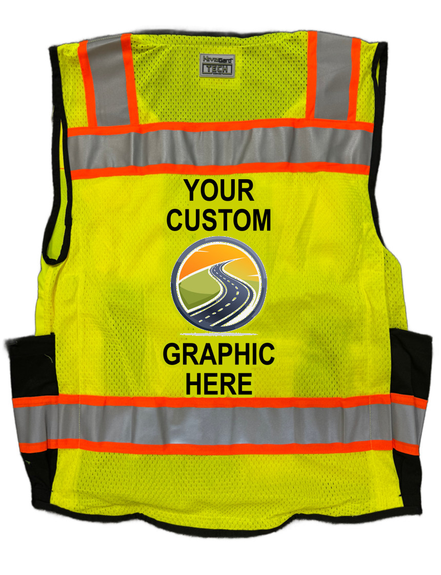 Liberty HiVizGard™ Tech Series, Black Bottom Class 2 Surveyor Vest, Lime, 4XL with Full Color Custom Graphic