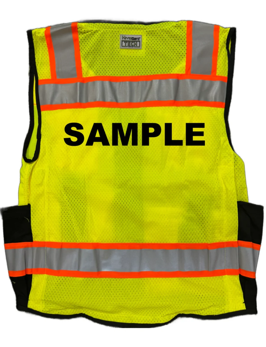 Liberty HiVizGard™ Tech Series, Black Bottom Class 2 Surveyor Vest, Lime, 4XL with Custom Black Lettering