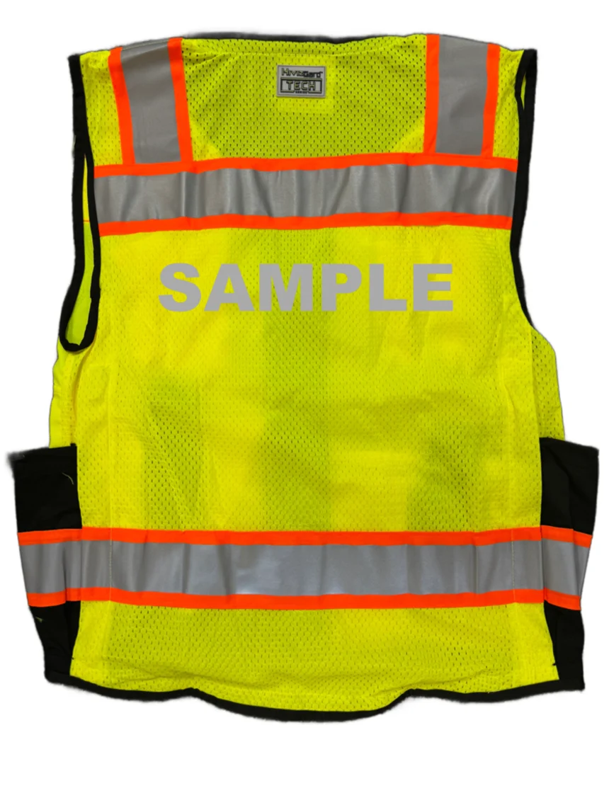 Liberty HiVizGard™ Tech Series, Black Bottom Class 2 Surveyor Vest, Lime, Small with Custom Reflective Lettering