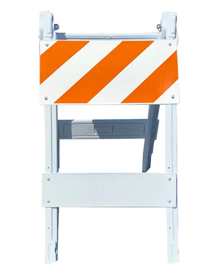 Modular plastic barricade engineer grade EG Type 1 with one 12 inch tall reflector per side with Single Color Graphic