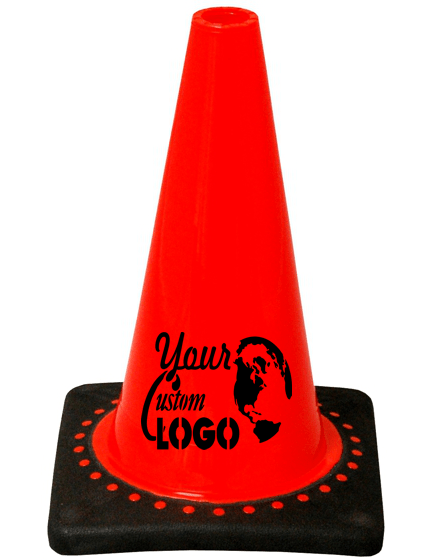 Orange 12 inch JBC Black Base Traffic Cone with Single Color Graphic