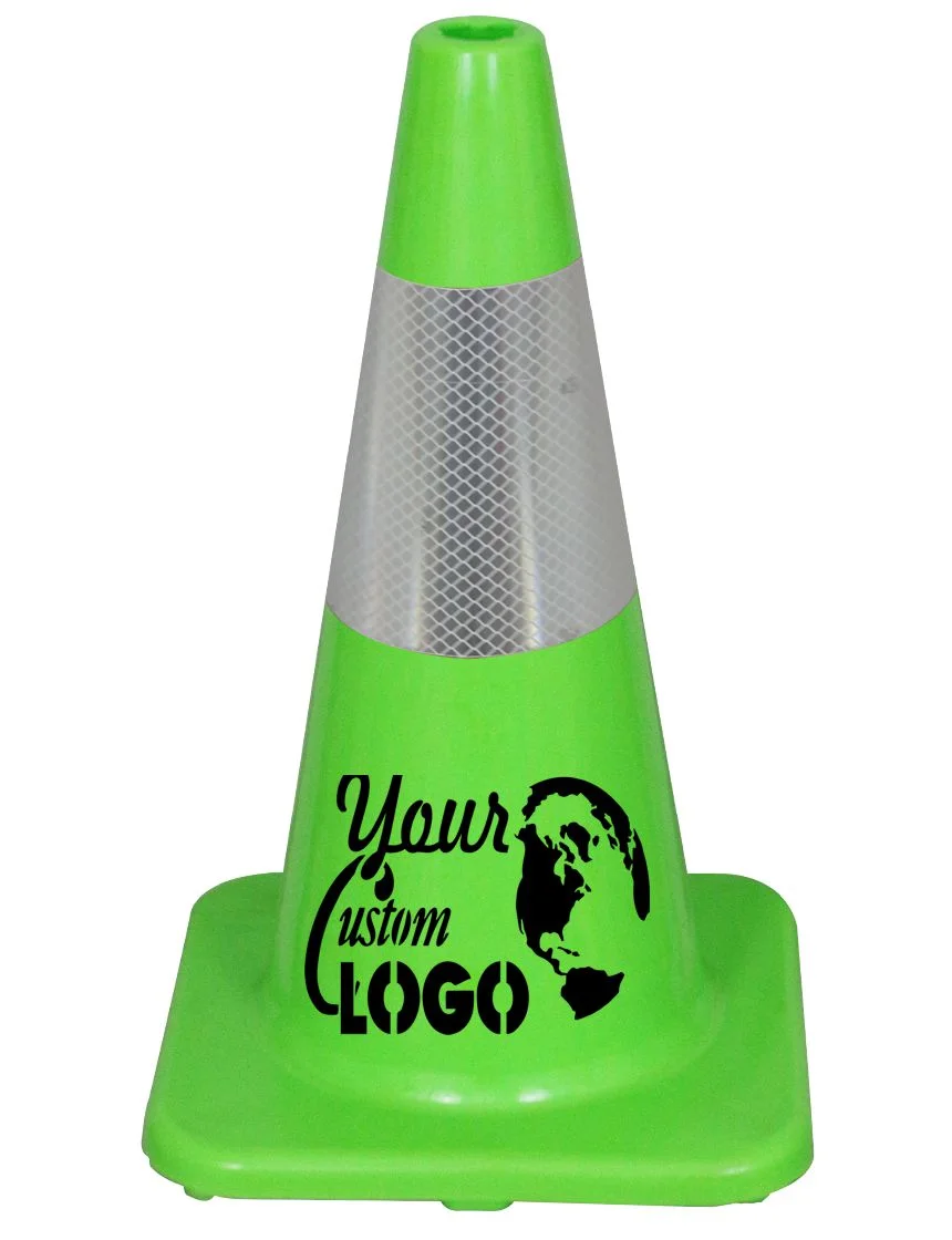 Solid Lime, 18\" Economy Cone with 6\" Reflective Collar with Full Color Graphic