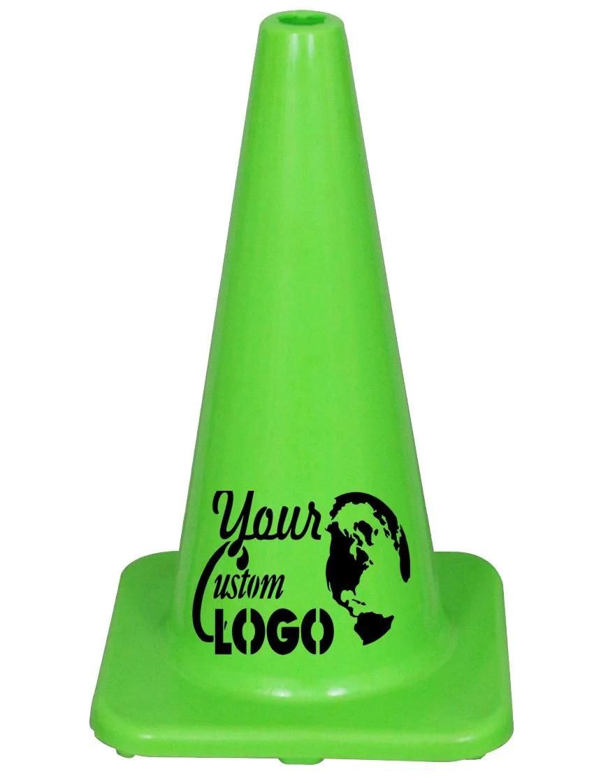 Solid Lime 18\" Economy Traffic Cone with Full Color Graphic