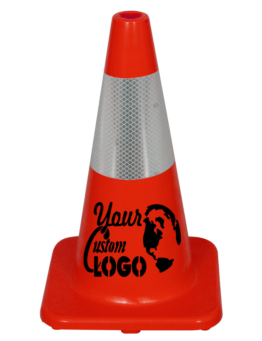 Orange 18\" Economy Cone w/ 6\" Reflective Collar w/ Single Color Graphic