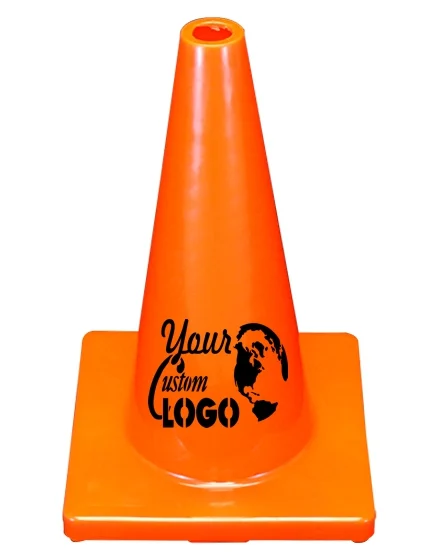 Solid Orange 18\" Economy Traffic Cone with Full Color Graphic