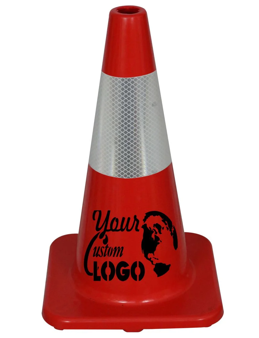 Solid Red, 18\" Economy Cone with 6\" Reflective Collar with Full Color Graphic
