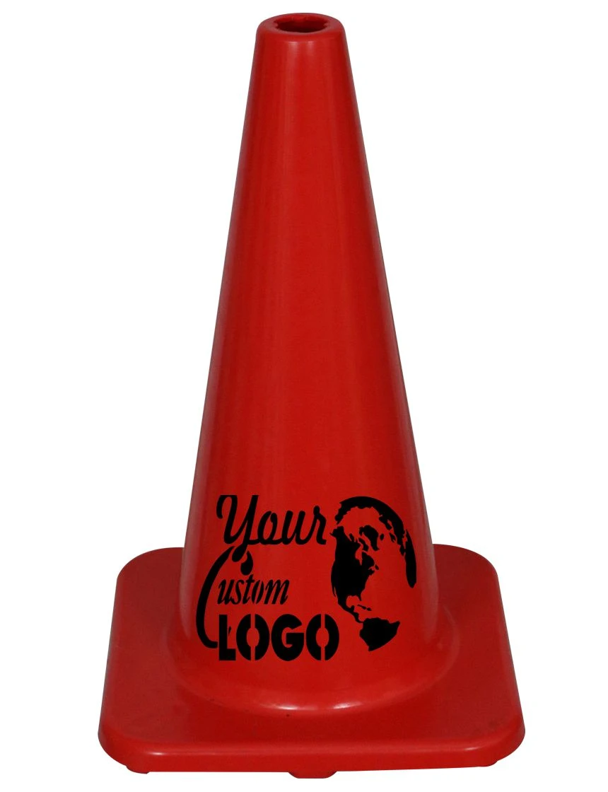 Solid Red 18\" Economy Traffic Cone with Full Color Graphic