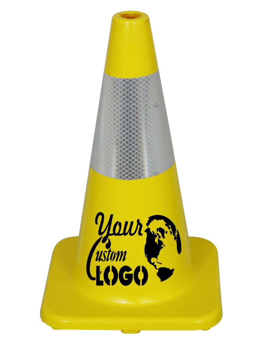 Solid Yellow, 18\" Economy Cone with 6\" Reflective Collar with Full Color Graphic