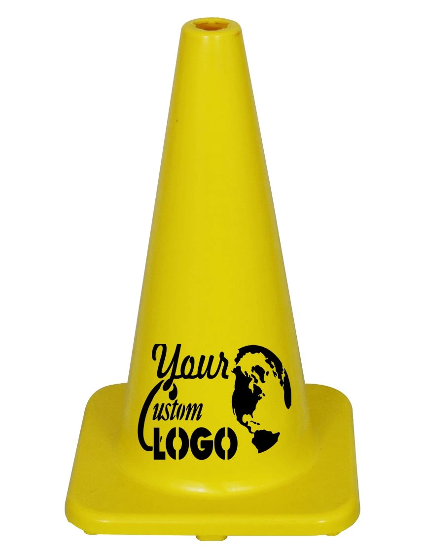 Solid Yellow 18\" Economy Traffic Cone with Single Color Graphic