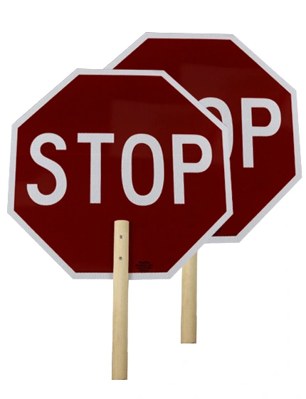 18\" Engineer Grade Reflective STOP/STOP Paddle w/ Wooden Handle