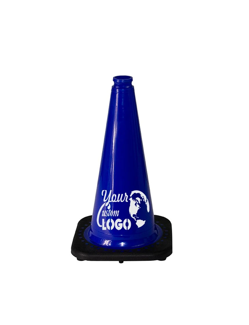 Blue 18 inch JBC Black Base Traffic Cone with Full Color Graphic