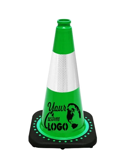 Green 18 inch JBC Black Base Traffic Cone with 6\" Reflective Collar with Single Color Graphic