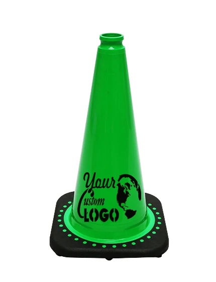 Green 18 inch JBC Black Base Traffic Cone with Single Color Graphic