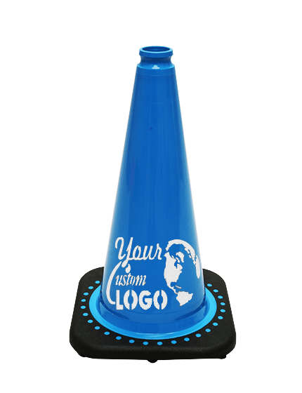 Light Blue 18 inch JBC Black Base Traffic Cone with Full Color Graphic