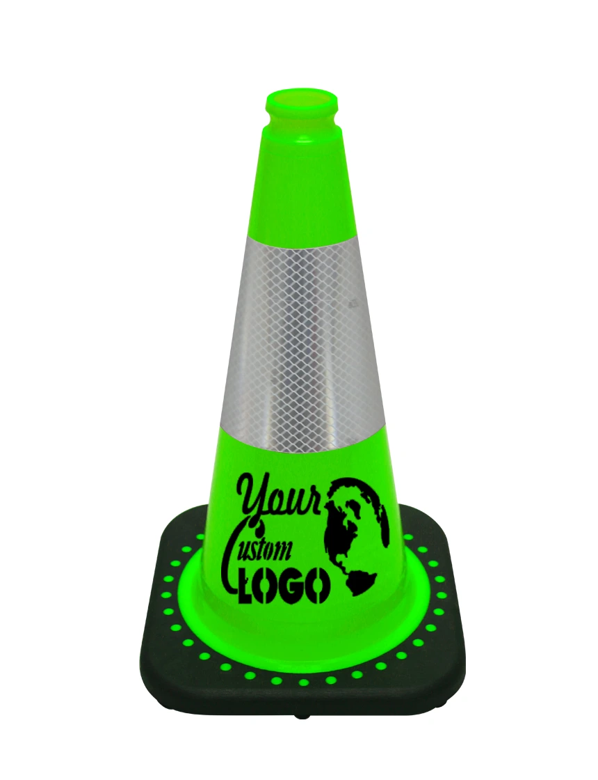 Lime 18 inch JBC Black Base Traffic Cone with 6\" Reflective Collar with Full Color Graphic
