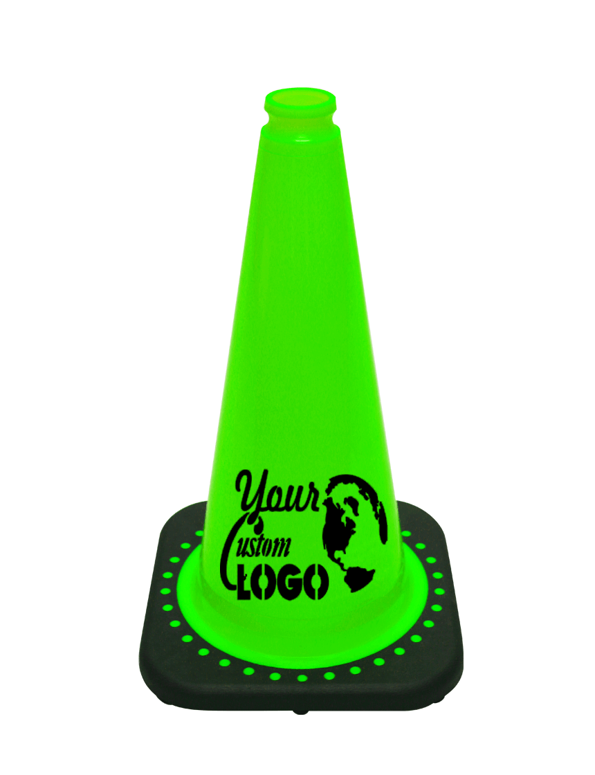 Lime 18 inch JBC Black Base Traffic Cone with Full Color Graphic