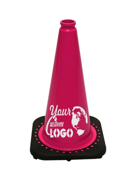 Pink 18 inch JBC Black Base Traffic Cone with Full Color Graphic