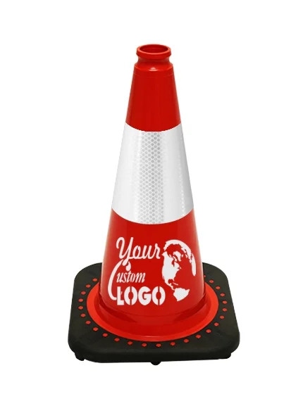 Red 18 inch JBC Black Base Traffic Cone with 6\" Reflective Collar with Full Color Graphic