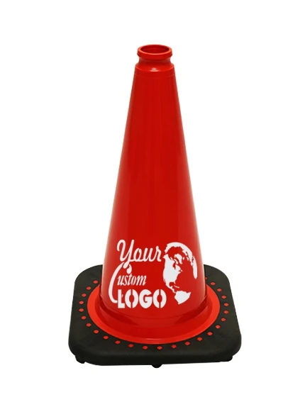Red 18 inch JBC Black Base Traffic Cone with Full Color Graphic