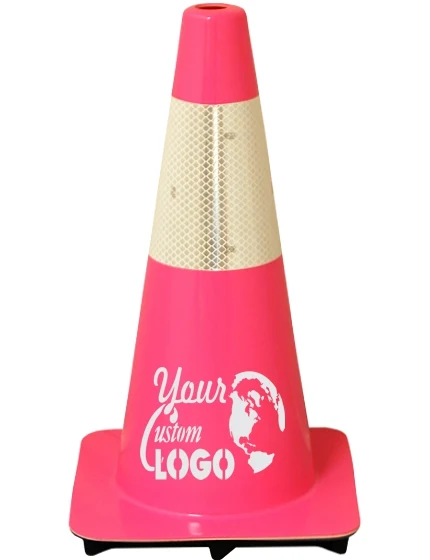 Pink 18\" Traffic Cone w/6\" Reflective Collar with Full Color Graphic