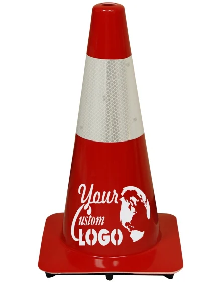 Red 18\" Traffic Cone w/6\" Reflective Collar with Full Color Graphic