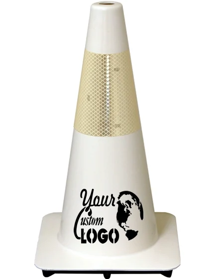 White 18\" Traffic Cone w/6\" Reflective Collar with Full Color Graphic