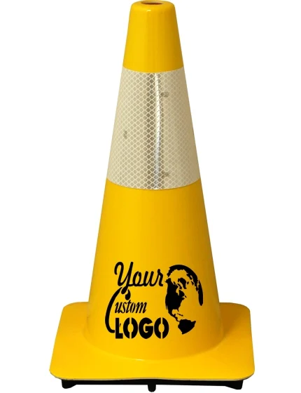Yellow 18\" Traffic Cone w/6\" Reflective Collar with Full Color Graphic