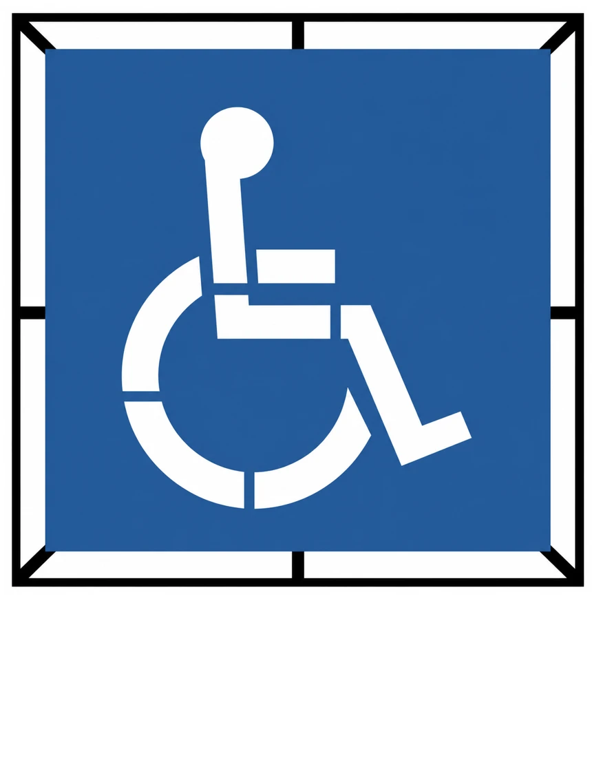 Two-Part Handicap Parking Stencil Kit – 25 3/4\" × 22 1/2\" Symbol with 32 1/2\" Square Blue Background