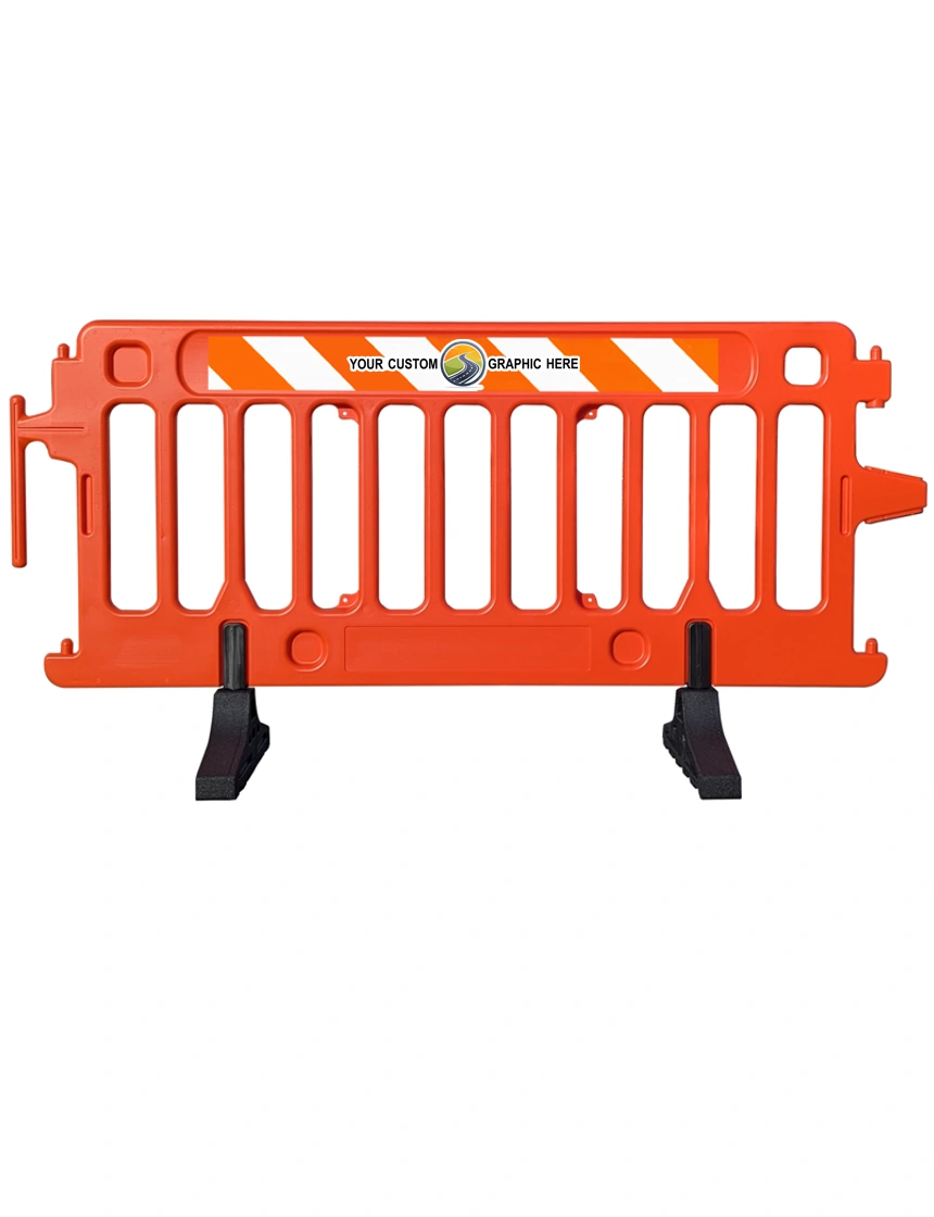 6\u0027 Long X 39 1/2\" Tall, Plasticade Crowdcade Crowd Control System, Orange w/ EG Sheeting On One (1) Side w/ Full Color Custom Graphic On Both Sides (2X)