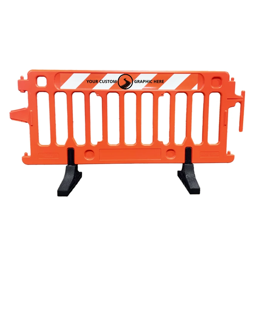 6\u0027 Long x 39 1/2\" Tall, Plasticade Crowdcade™ Crowd Control System, Orange with EG Sheeting on One (1) Side with Single Color Custom Graphic on Both Sides (2X)