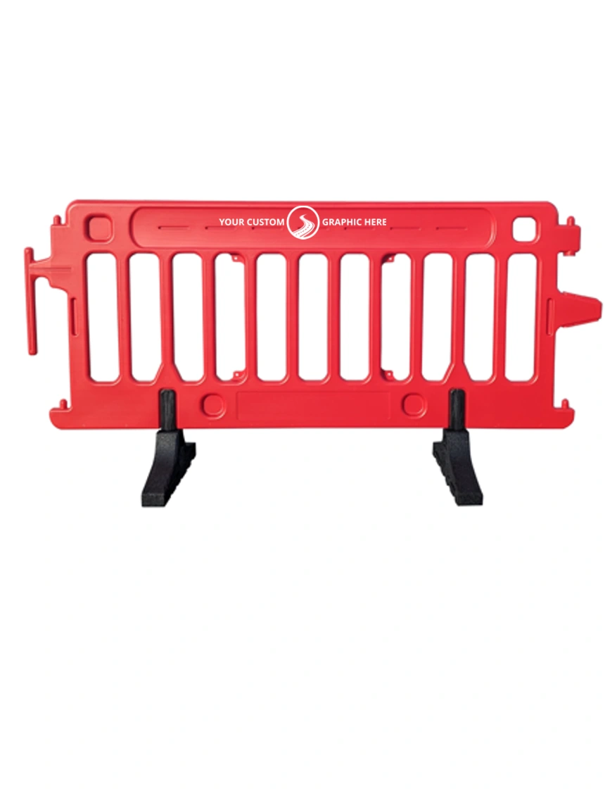 6\u0027 Long X 39 1/2\" Tall, Plasticade Crowdcade Crowd Control System, Red w/ Single Color Custom Graphic On Both Sides (2X)