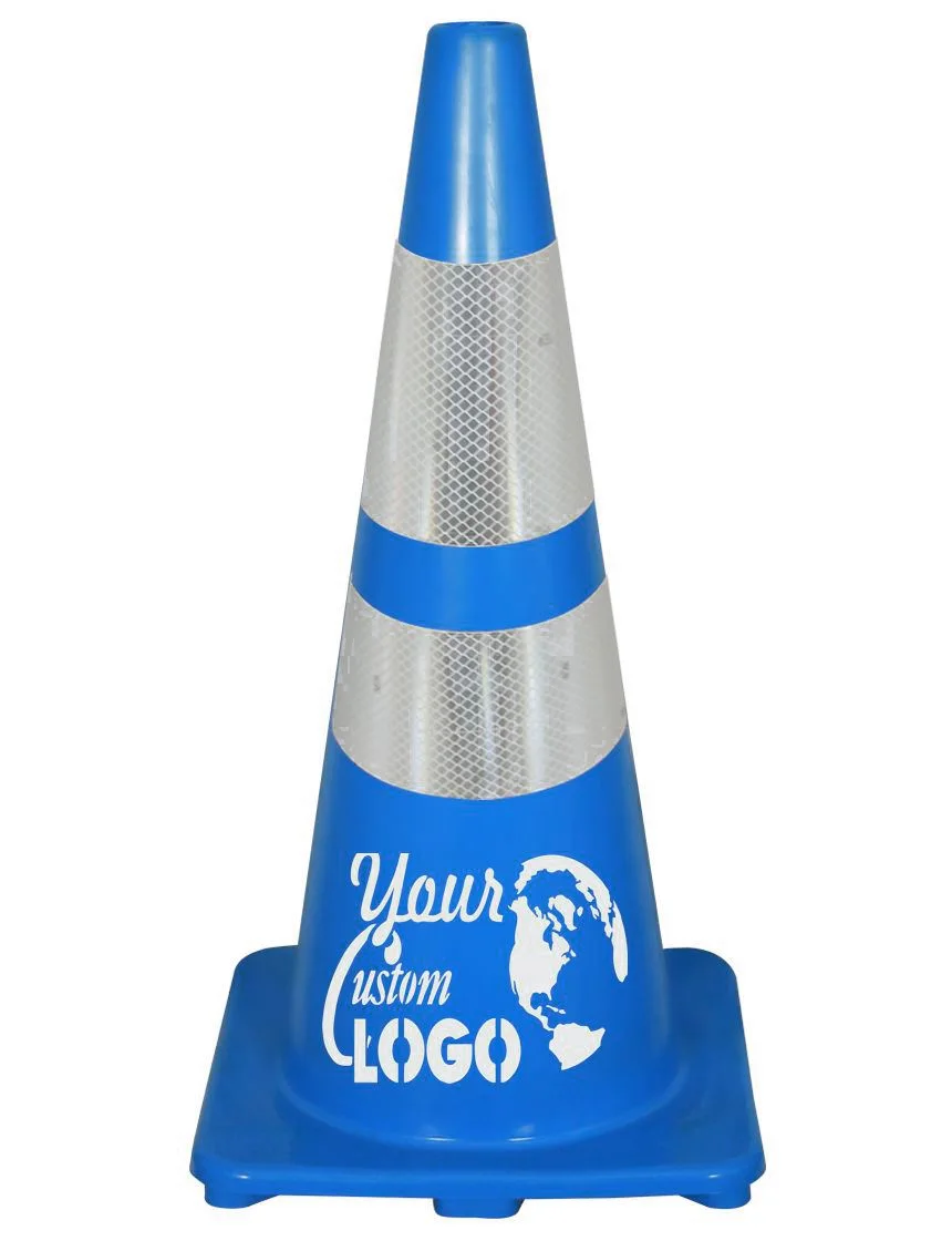 Solid Blue, 28\", 5 lbs, Economy Cone w/6\" \u0026 4\" Reflective Collars with Full Color Graphic