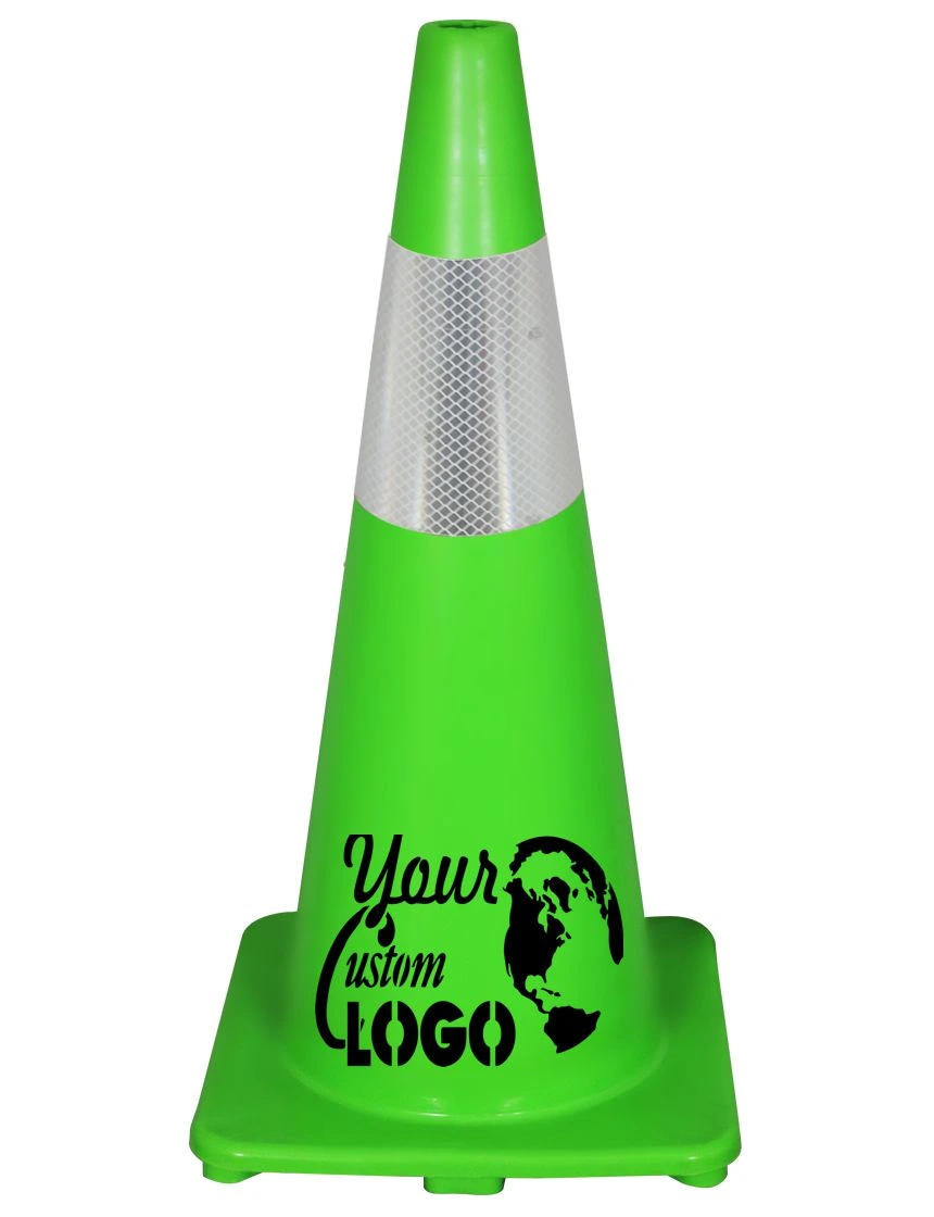 Solid Lime 28\", 5 lbs, Economy Cone with 6\" Reflective Collar with Full Color Graphic