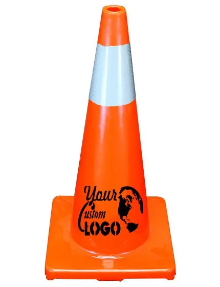 Solid Orange, 28\", 5 lbs, Economy Cone w/ 6\" Reflective Collar with Full Color Graphic