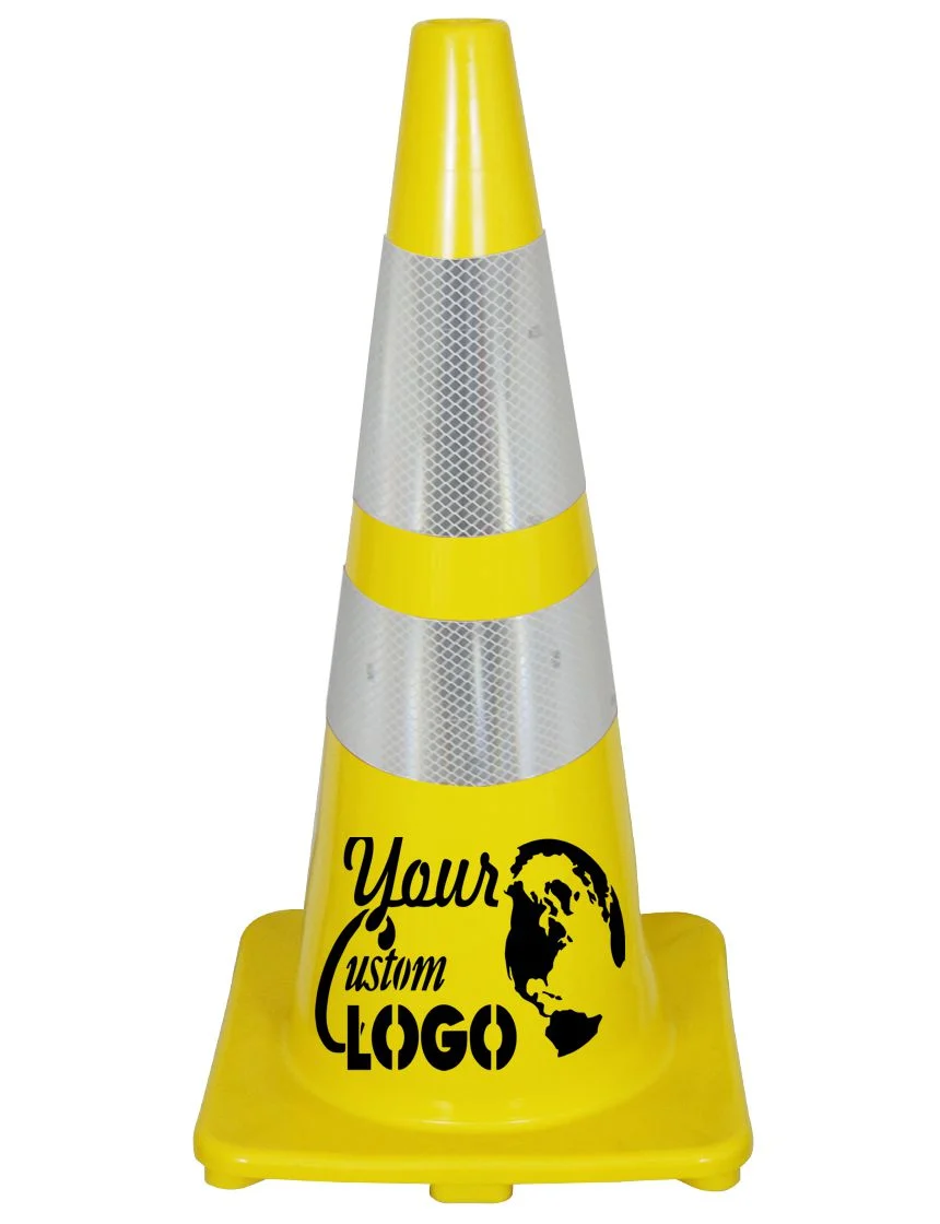 Solid Yellow 28\", 5 lbs, Economy Cone w/6\" \u0026 4\" Reflective Collars with Full Color Graphic