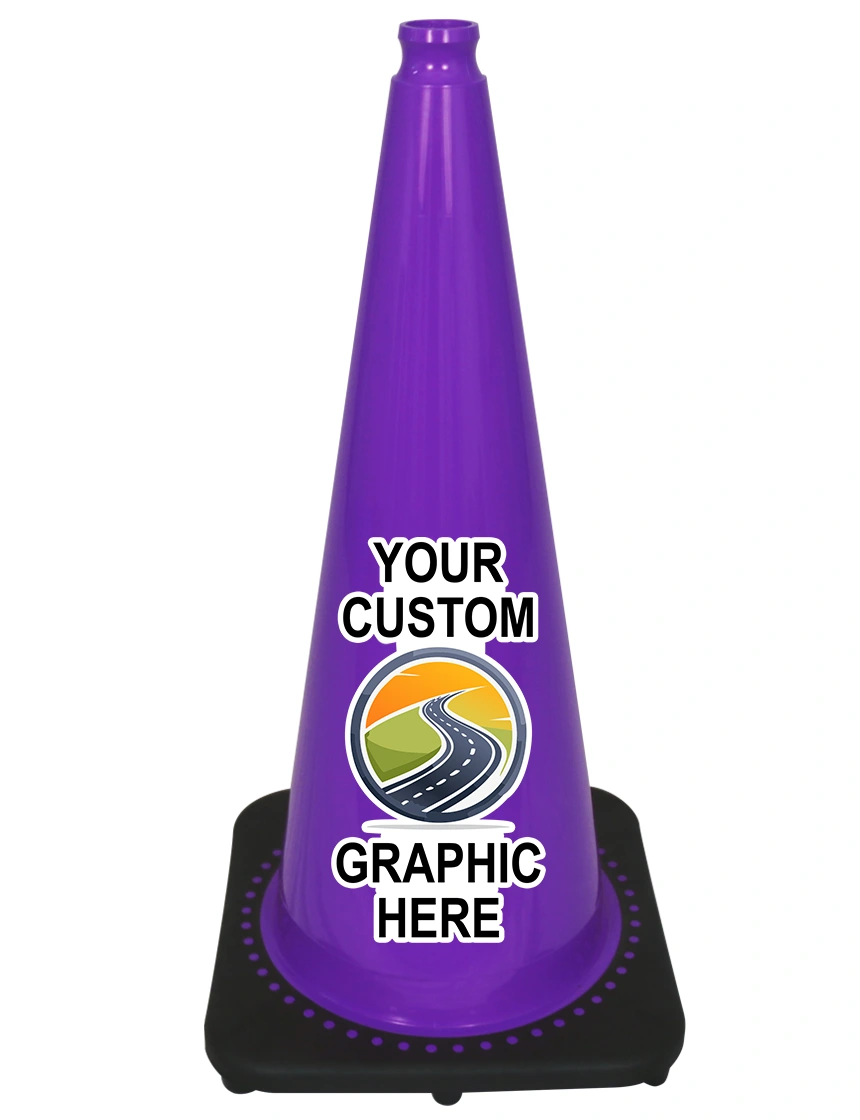 Purple 28\" 7 lbs JBC Black Base Traffic Cone w/ Full Color Graphic