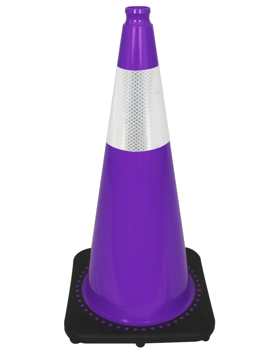 Purple 28\" 7 lbs JBC Black Base Traffic Cone w/ 6\" Reflective Collar