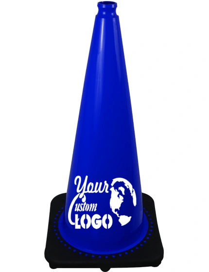 28 inch Blue 7 lbs Traffic Cone with Single Color Graphic