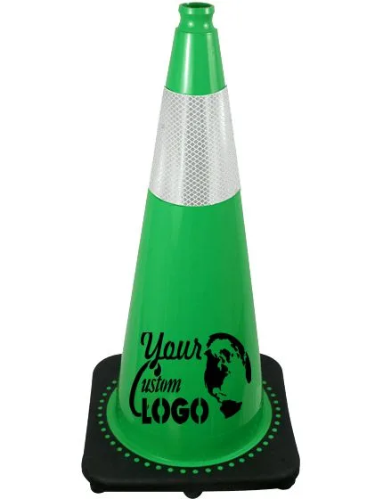 Green 28 inch 7 lbs JBC Black Base Traffic Cone with 6\" Reflective Collar with Single Color Graphic