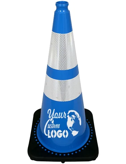 28 inch Light Blue Traffic Cone w/6\" \u0026 4\" Reflective Collars with Single Color Graphic