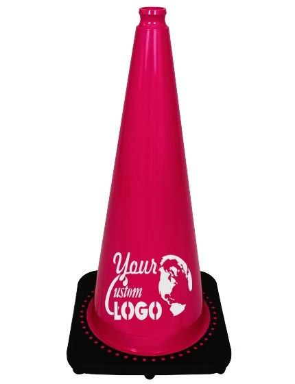 Pink 28 inch 7 lbs JBC Black Base Traffic Cone with Single Color Graphic