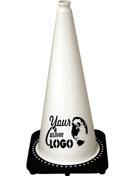 28 inch White 7 lbs Traffic Cone with Single Color Graphic
