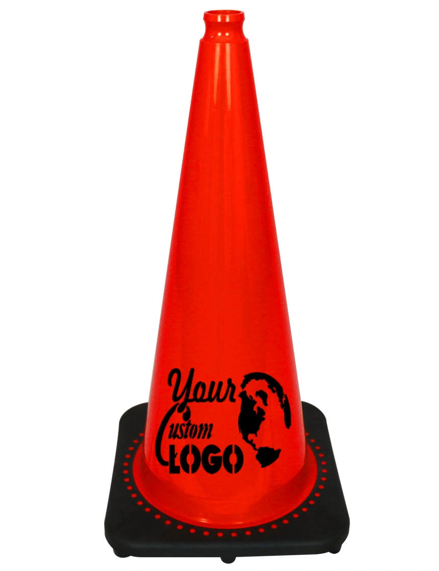Orange 28 inch 10 lbs JBC Black Base Traffic Cone with Full Color Graphic