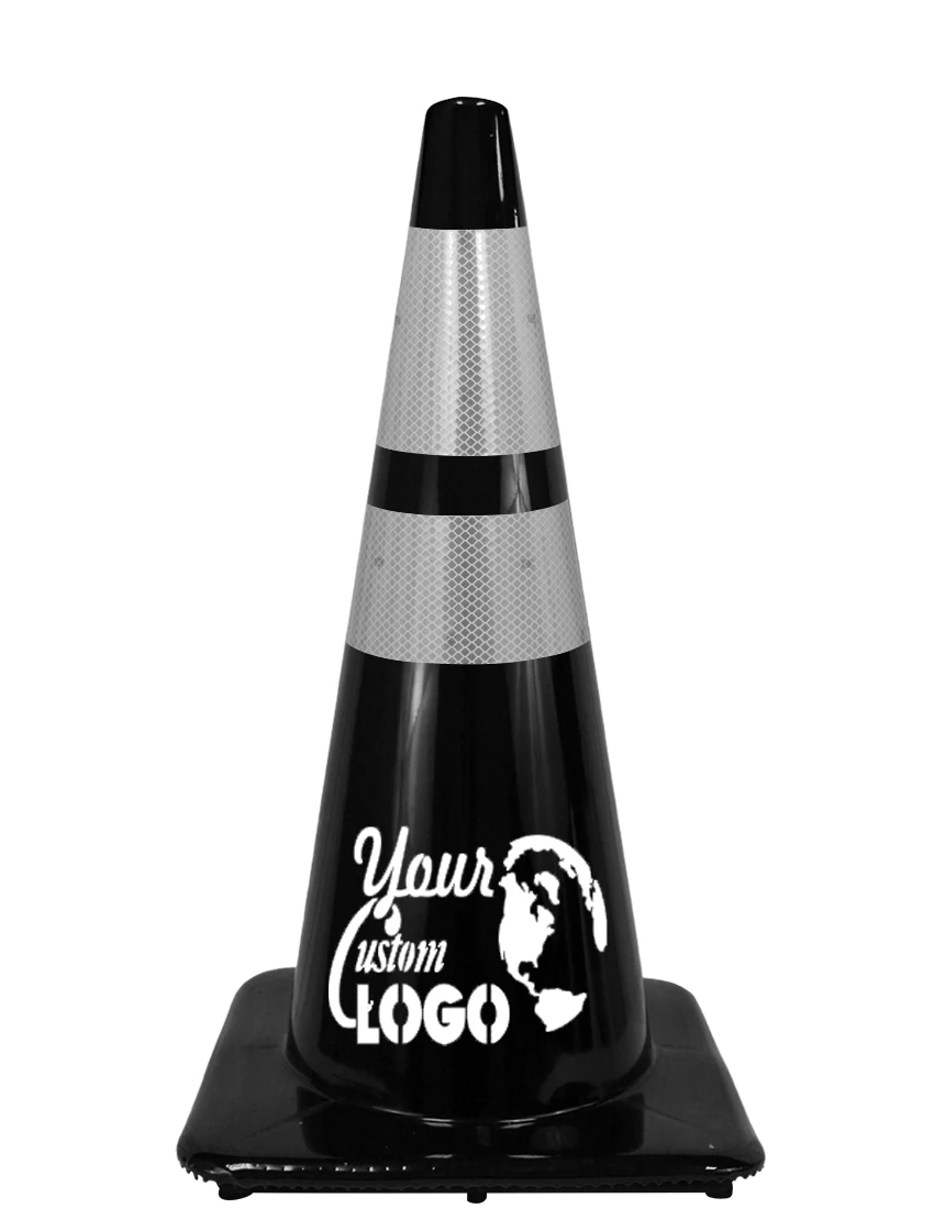 28\" Black Traffic Cones with Single Color Graphic