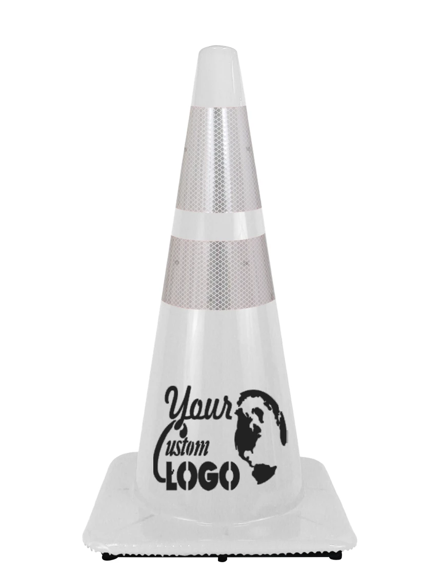 White 28\" Cone with 6\" \u0026 4\" Reflective Collars with Full Color Graphic
