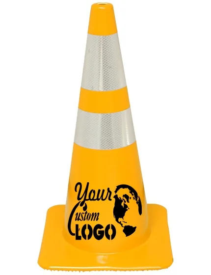 Yellow 28\" Cone with 6\" \u0026 4\" Reflective Collars with Full Color Graphic